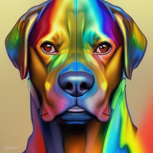Rainbow Dog Portrait in Hyperdetailed Digital Art