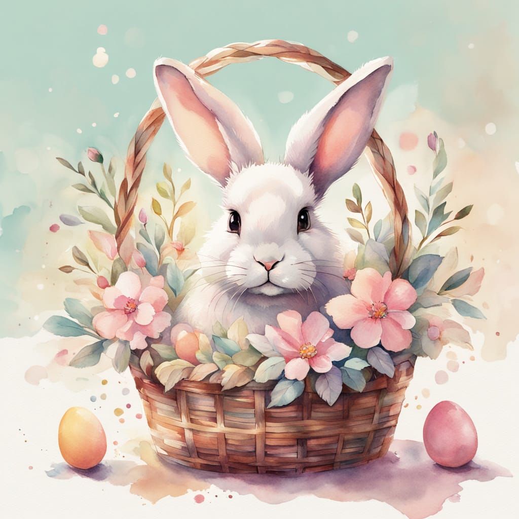 Hyperrealistic Easter Gift Box with Fluffy White Bunny