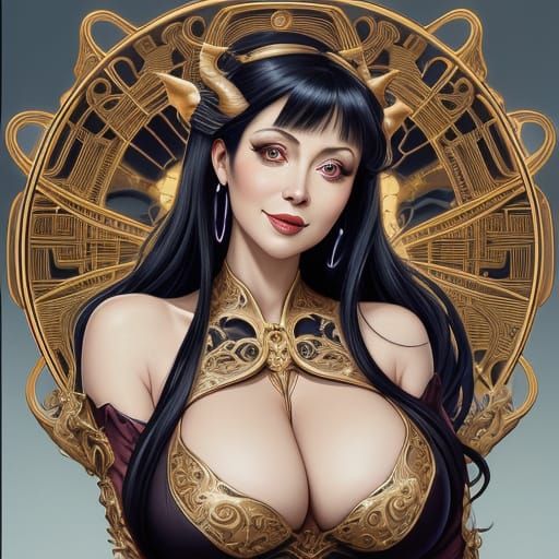 Elegant Dragon-Lady in Art Nouveau Style