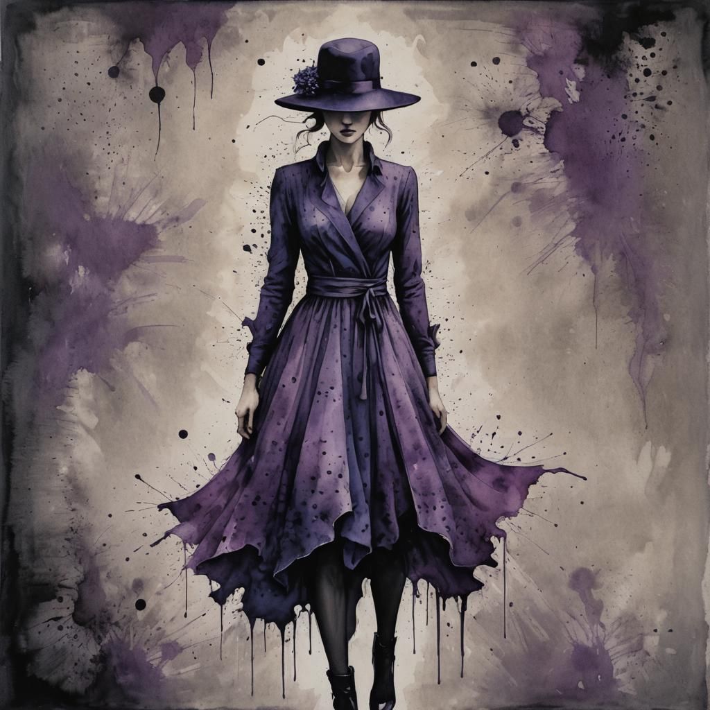 Esoteric Oil Painting of Indigo Ink Woman