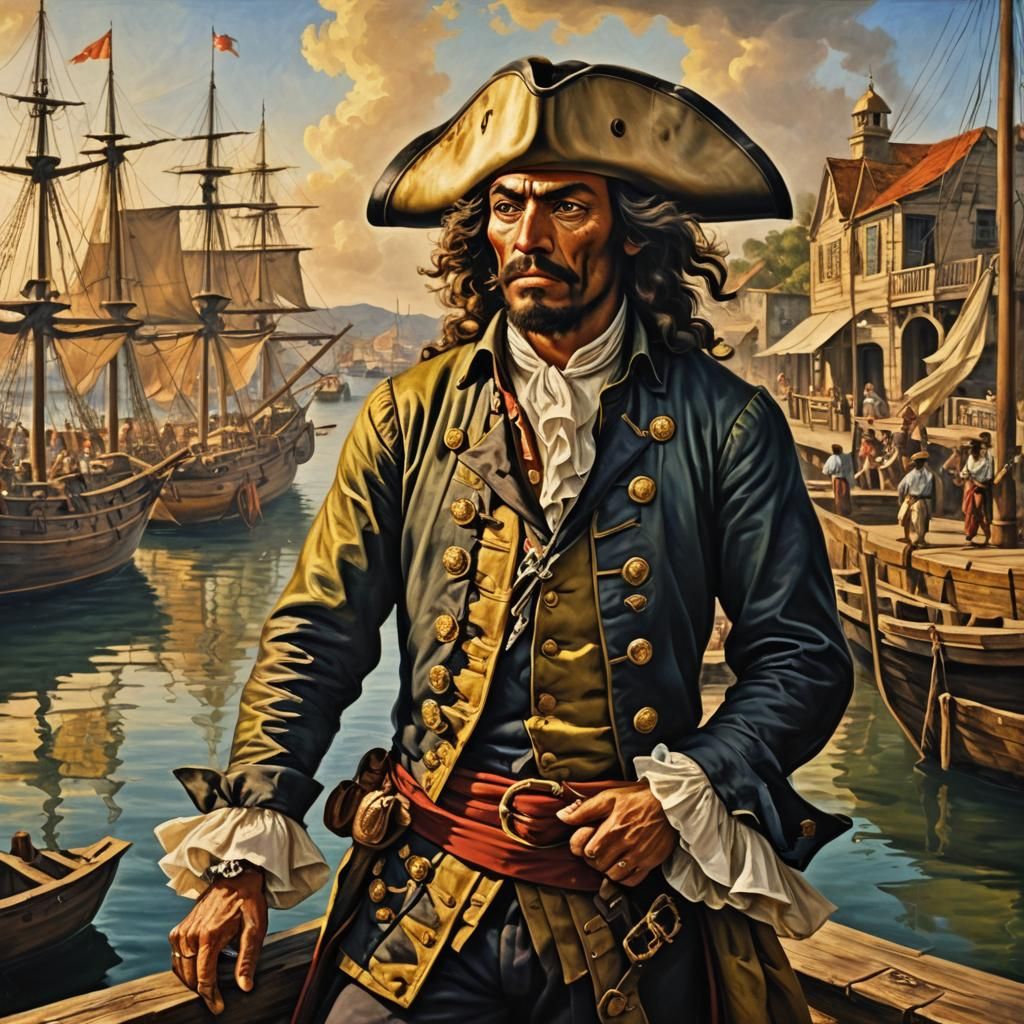 Elegant Pirate Captain in 18th Century Port Royal