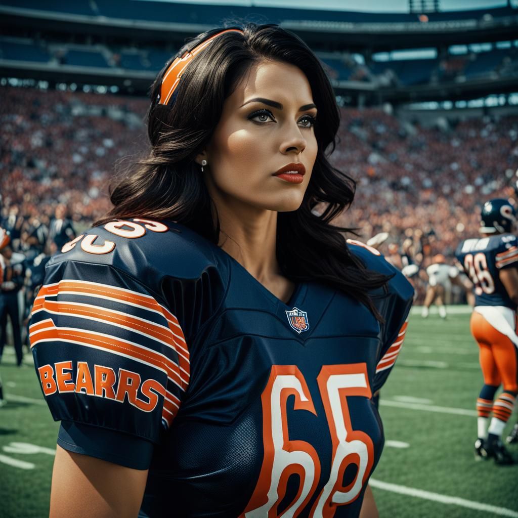 Cinematic Film Still of Woman in Football Uniform