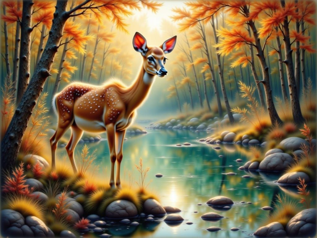 Fawn by the river