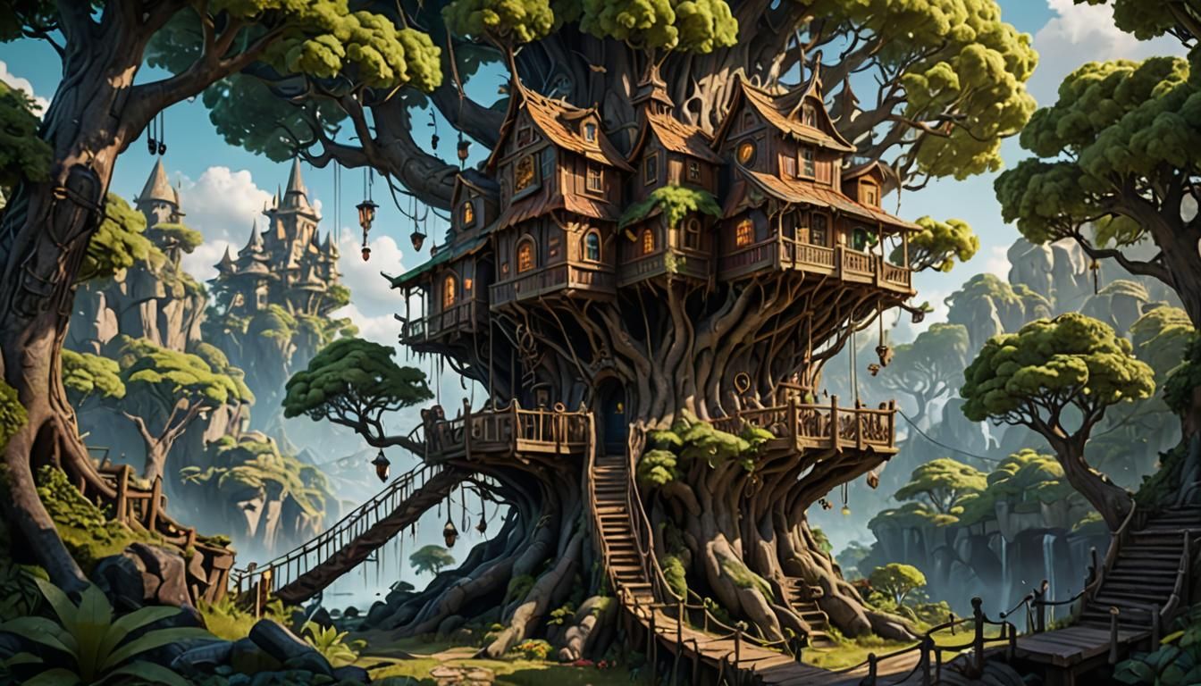 Fantastical Treehouse Concept Art in Deep Color