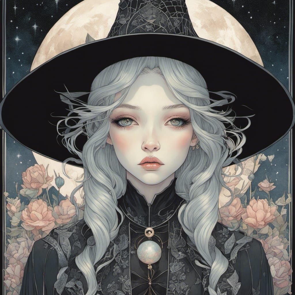 Pouty Witch Girl in Art Brut Style