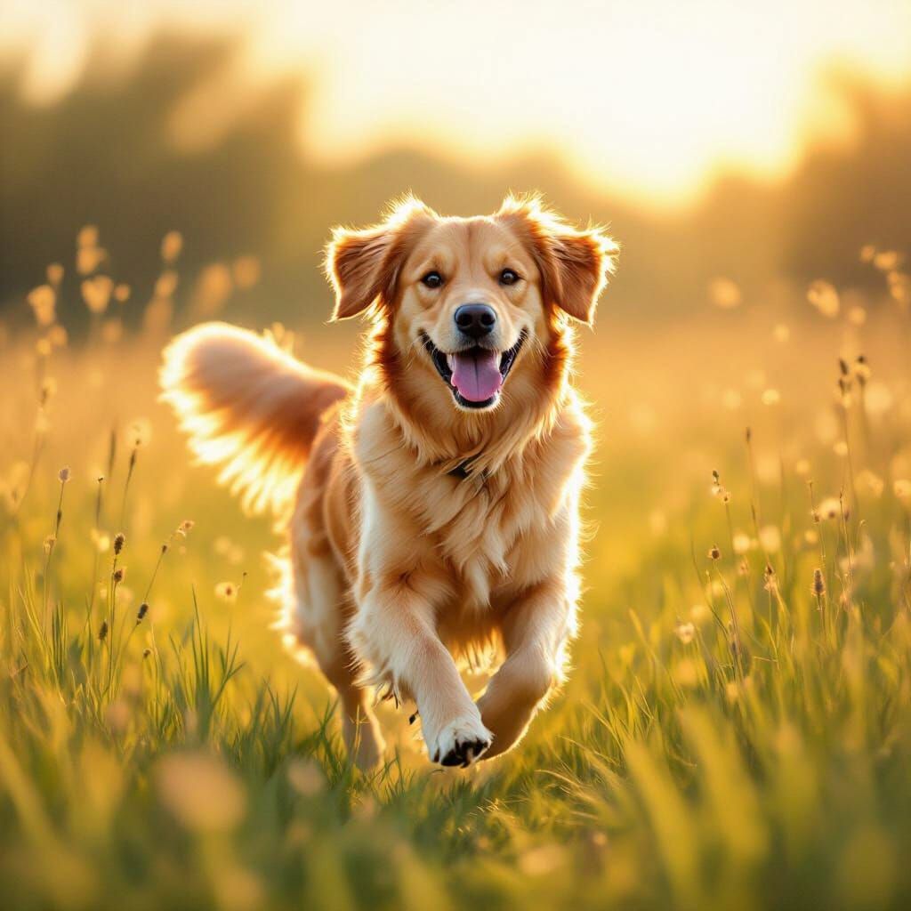 Happy Golden Retriever in Sun-Drenched Meadow