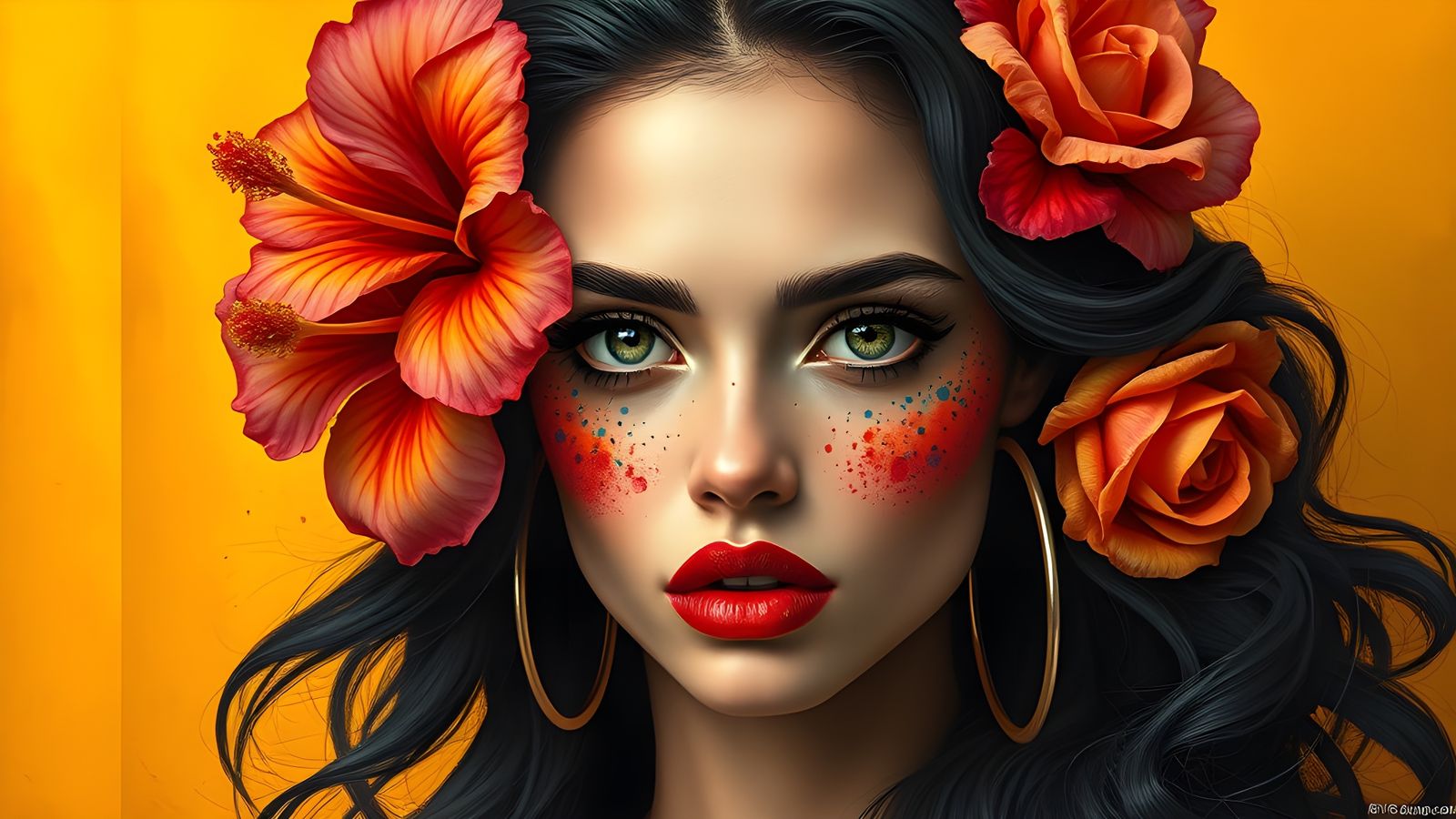 Vibrant Portrait with Expressive Eyes in Digital Art Style