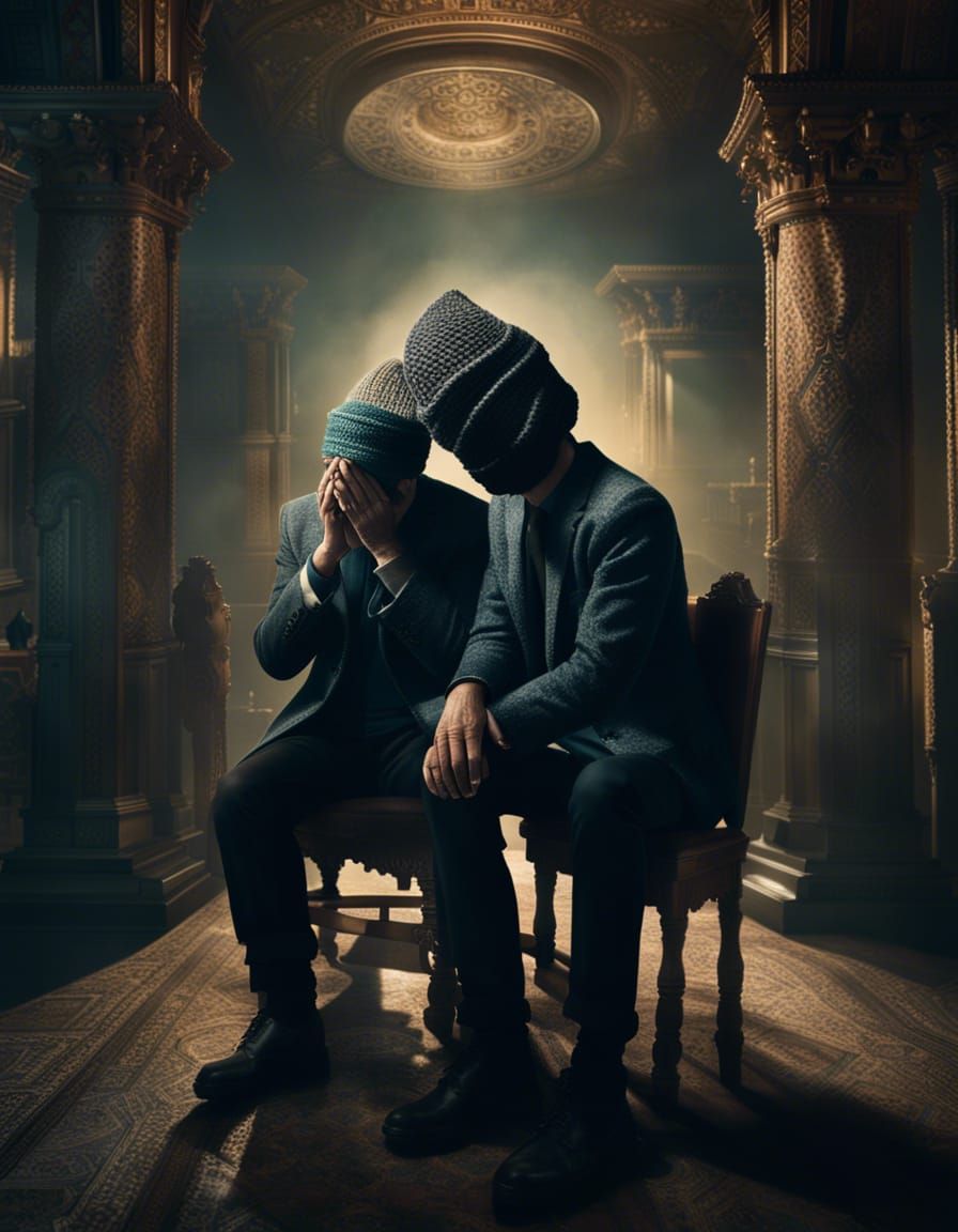 Intricate Image of Two Young Men in Dramatic Pose