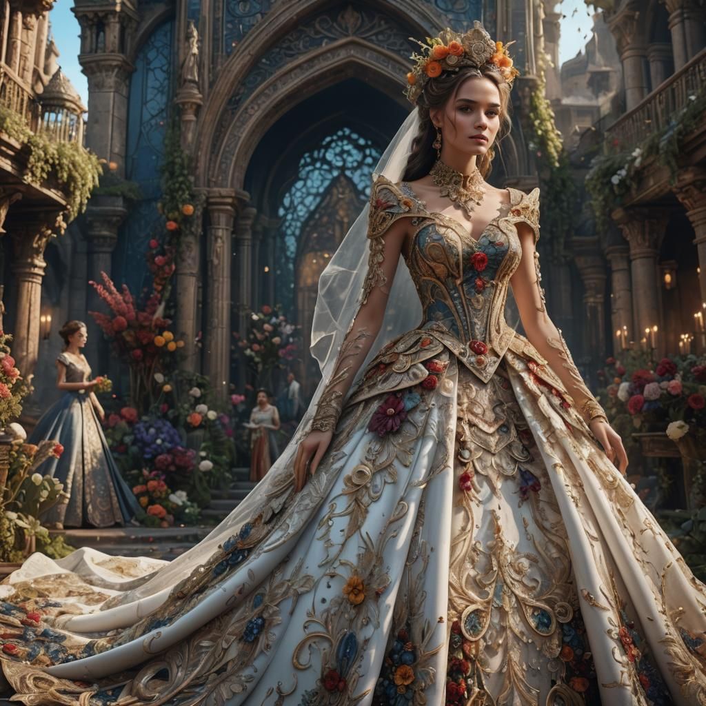 Elaborate Wedding Dress: Detailed Matte Painting
