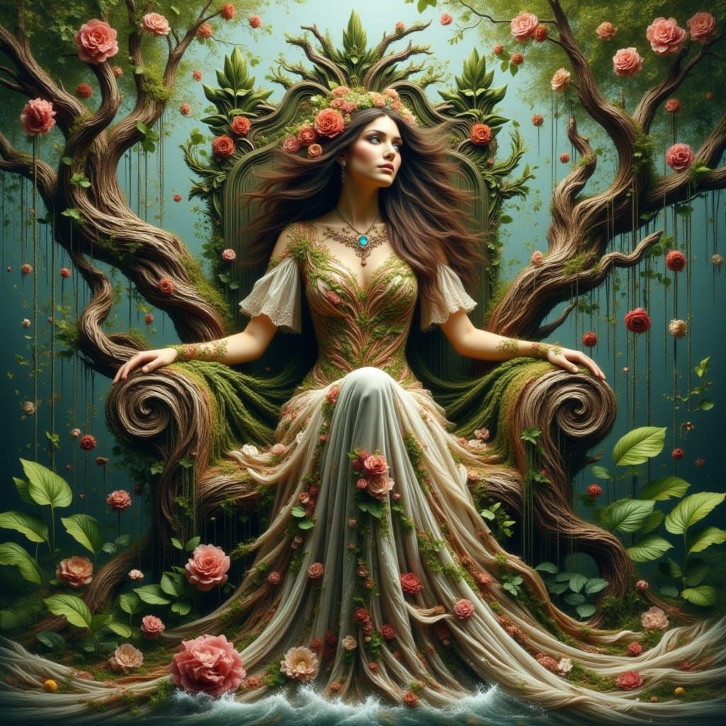 Mother Nature Enthroned in Painterly Style