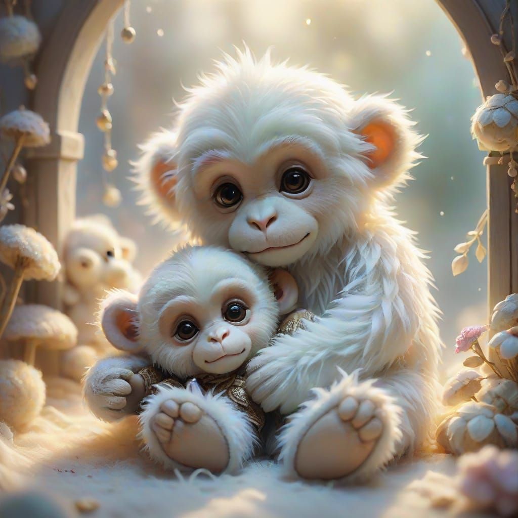 Whimsical Cuddle Scene in Dreamy Pastel Hues