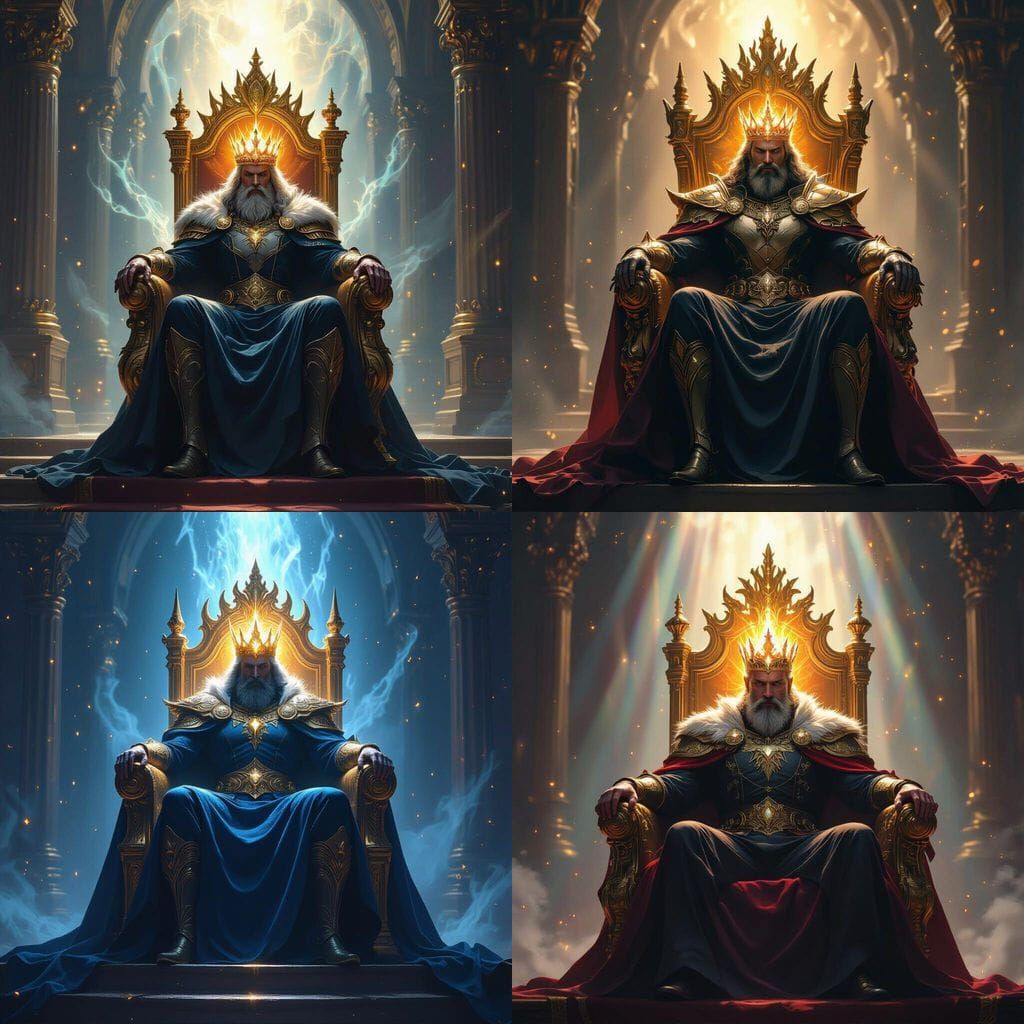 Majestic Fantasy King on Golden Throne with Glowing Crown