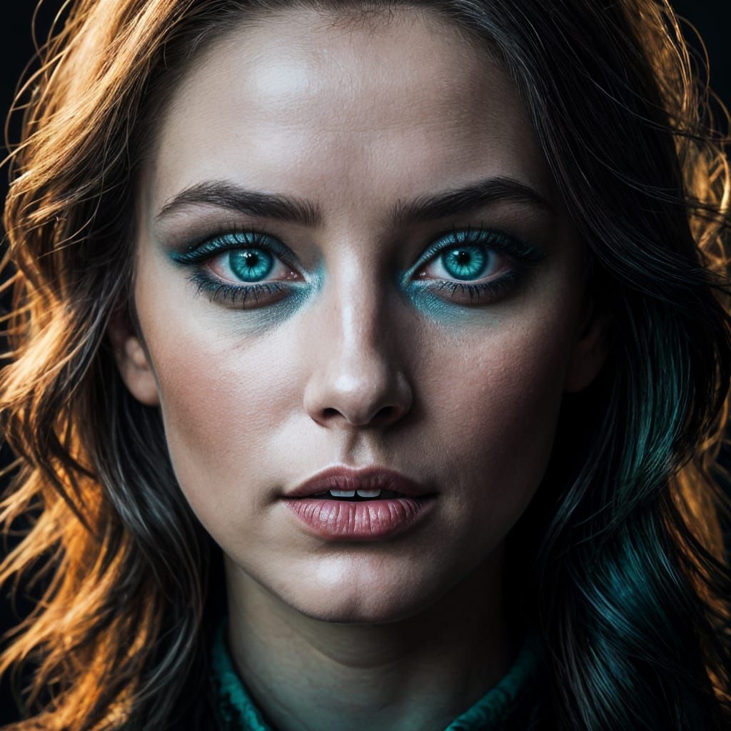 Moody Portrait in High Contrast with Vibrant Makeup
