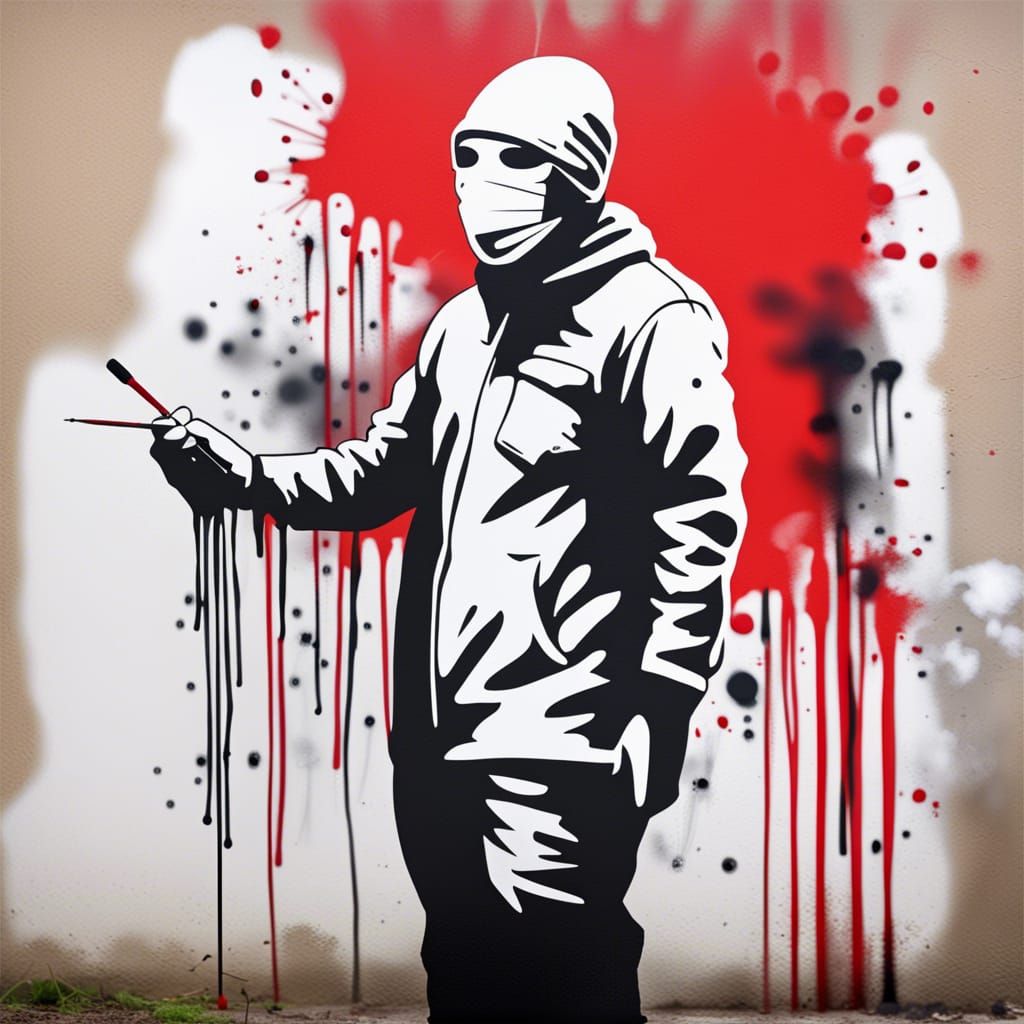 Masked Graffiti Artist in Street Art Style