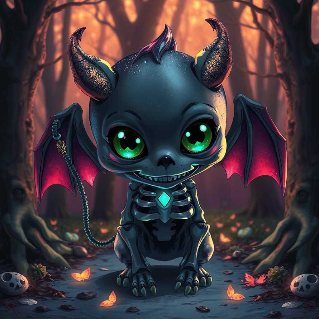 Whimsical Dark Fantasy Manga Creature with Magical Aura