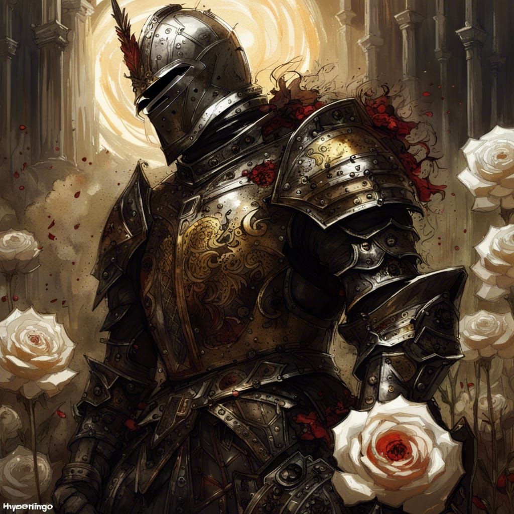 Gothic Knight Templar in Sunlight with Roses