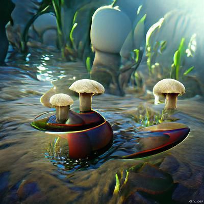 Underwater Mushrooms in 3D Unreal Engine Style