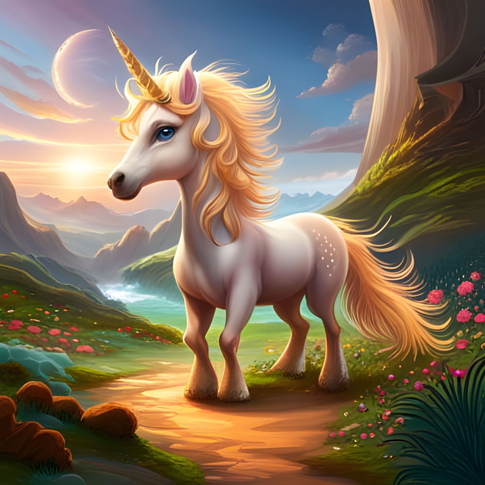 Cartoon Unicorn Overflowing with Cuteness