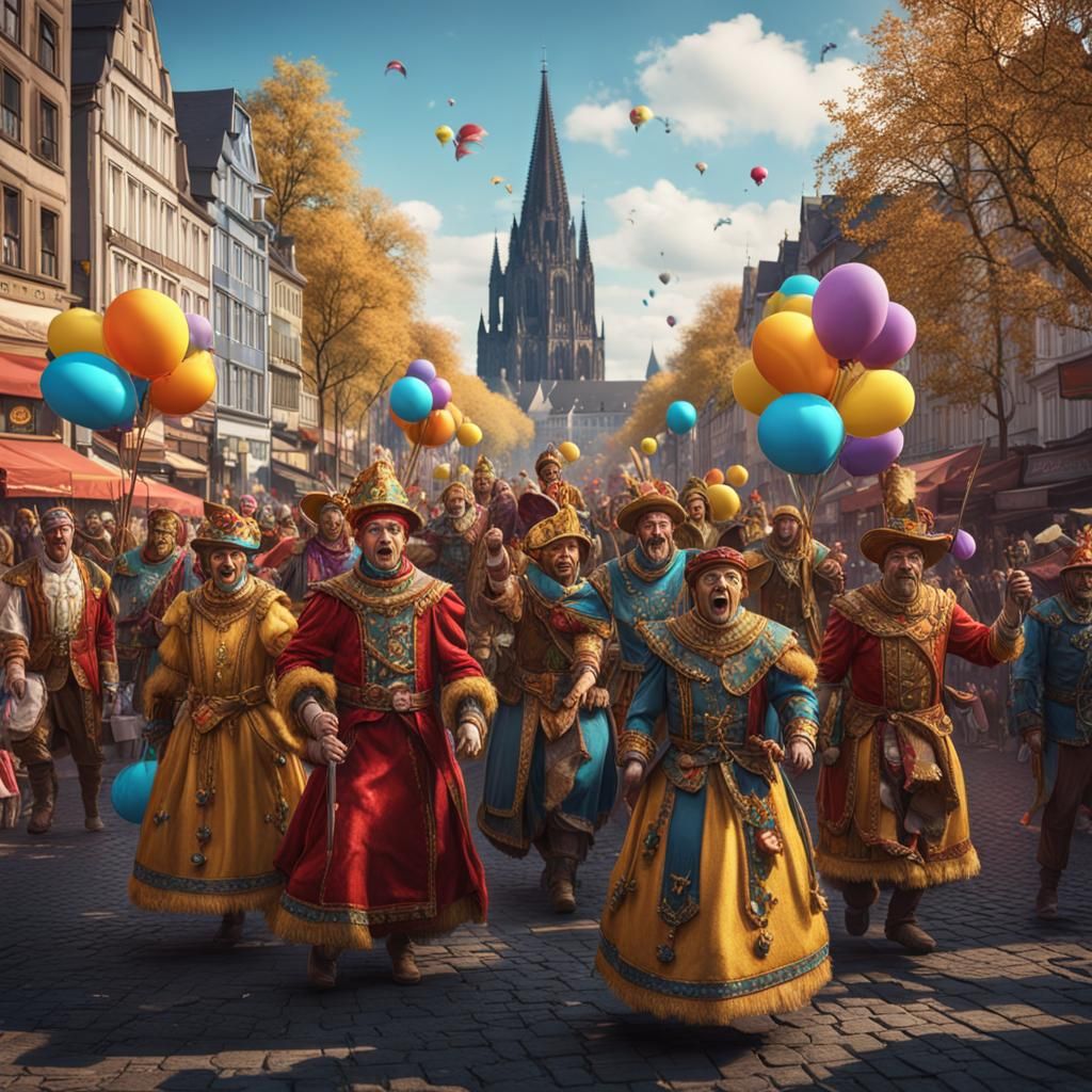 Cologne Street Carnival: Detailed Matte Painting