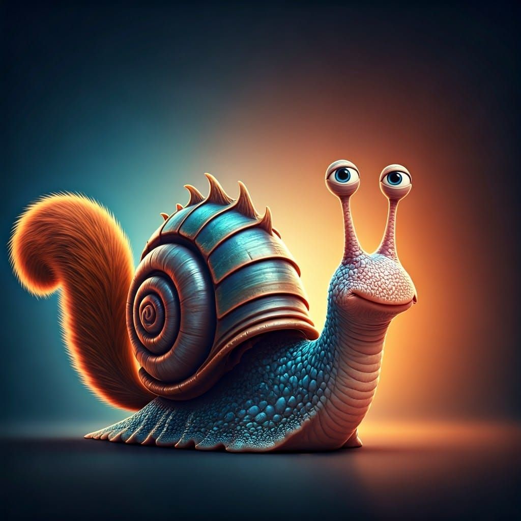 Surreal Snail Hero in Vibrant Pixar-Inspired Fantasy Scene