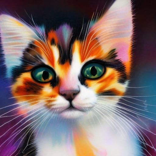 Hyperrealistic Calico Kitten Portrait in Splash Art Style