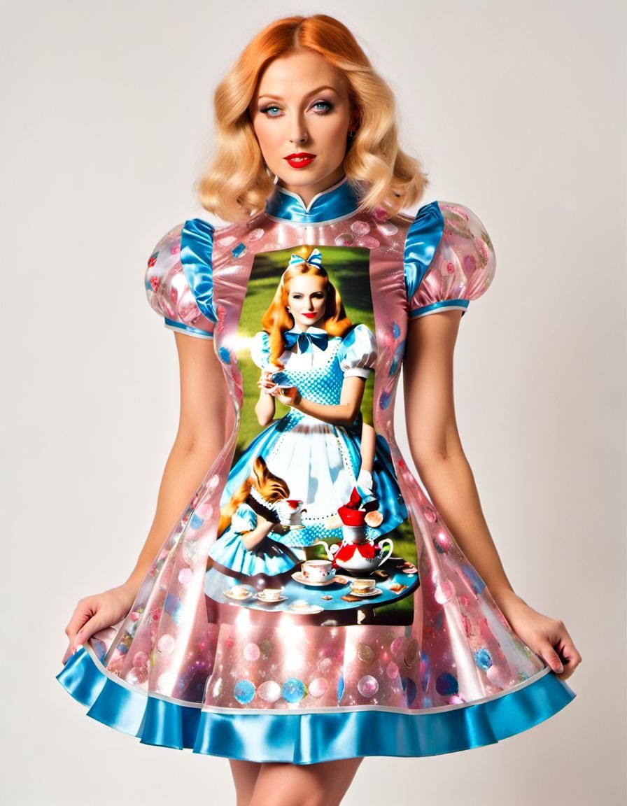 Woman in See-Through Alice in Wonderland Dress