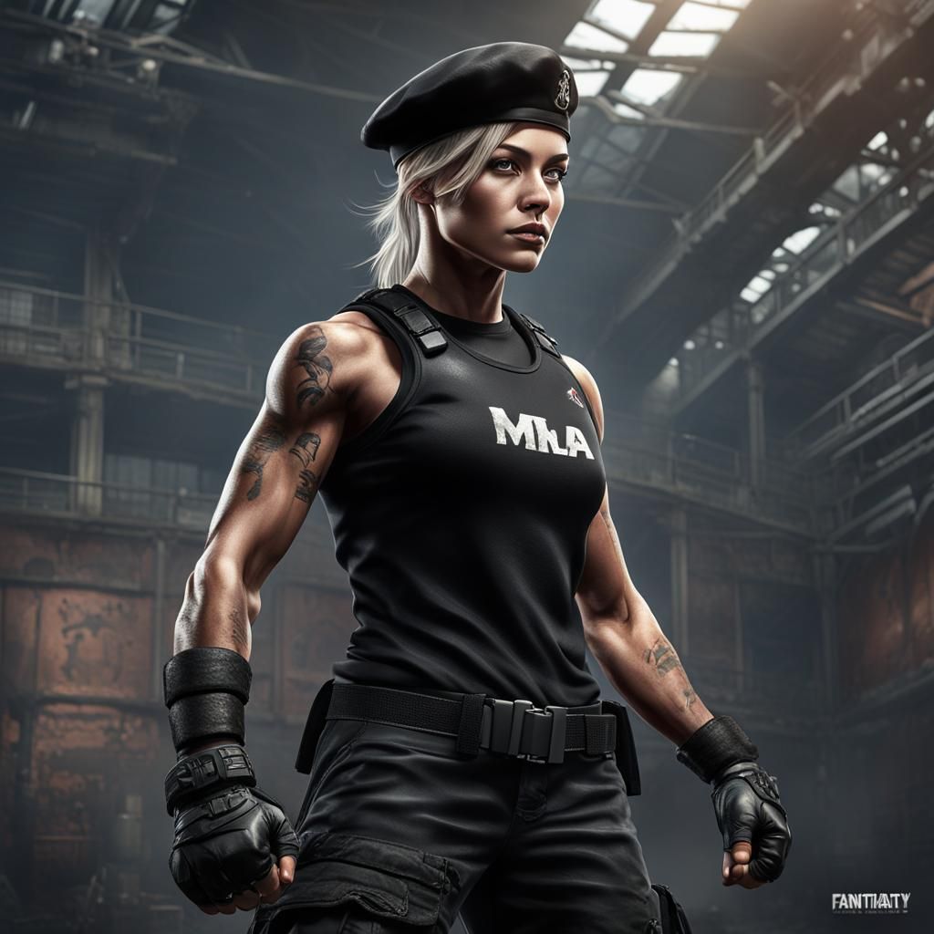 Female MMA Fighter in Military Base Concept Art