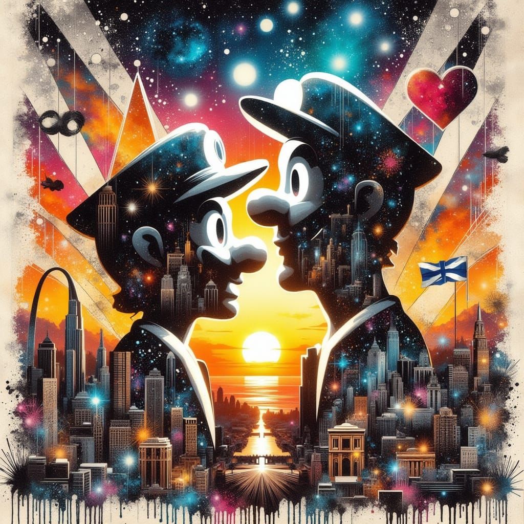 Surreal College Fusion: Art Deco Sunset with Mario Bros