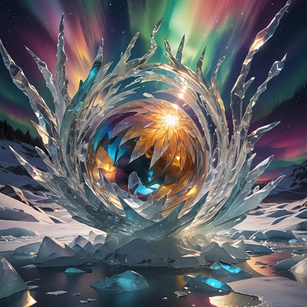 Icy Orb with Aurora Borealis in Anime Style