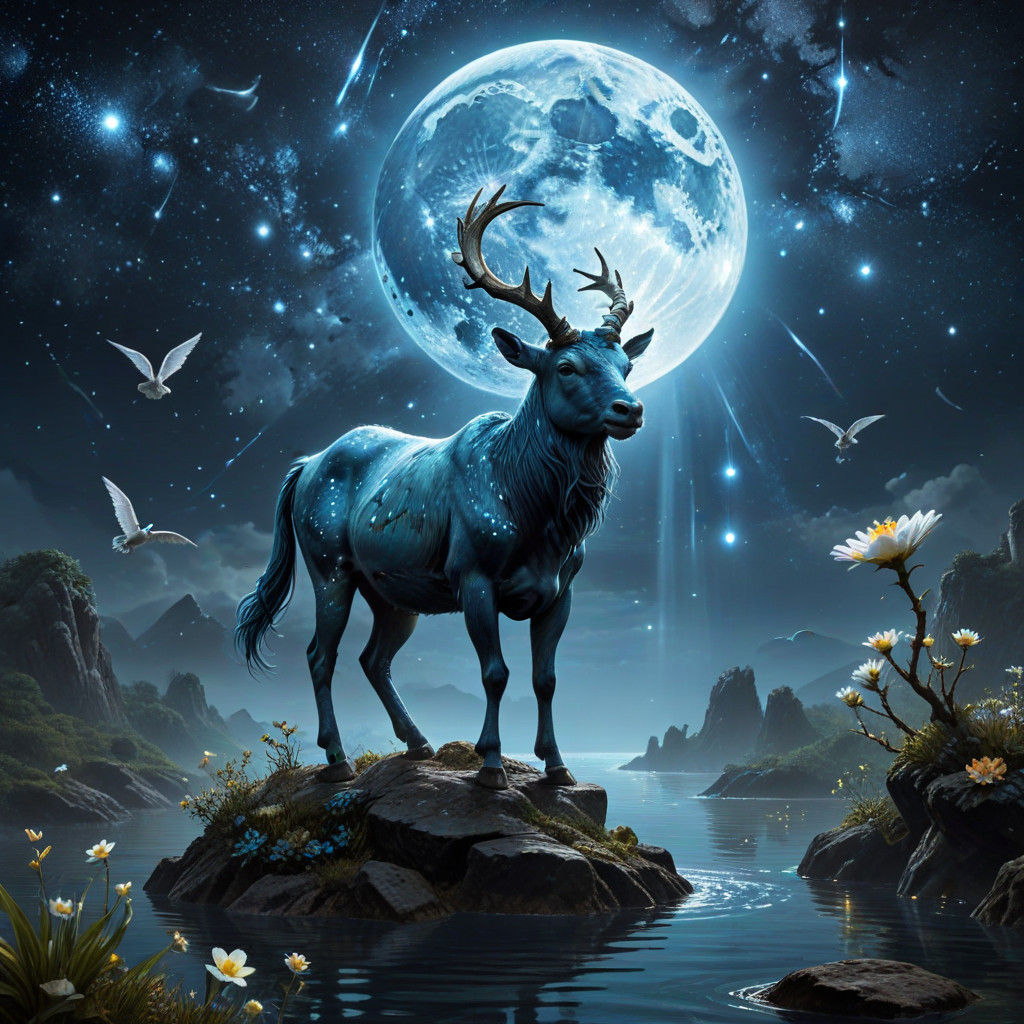 Earth Strong Woman with Goat Horns and Staff, Surrounded by...