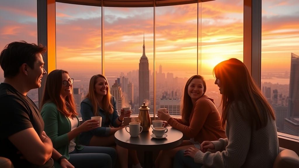 Friends Gather at Empire State Building Sunset