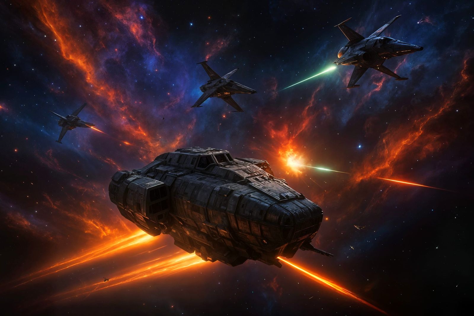 Space Chase in a Vibrant Nebula