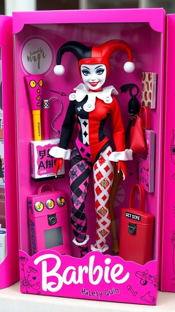 Vibrant Harlequin Inspired Barbie Doll in Playful Pop Art St...