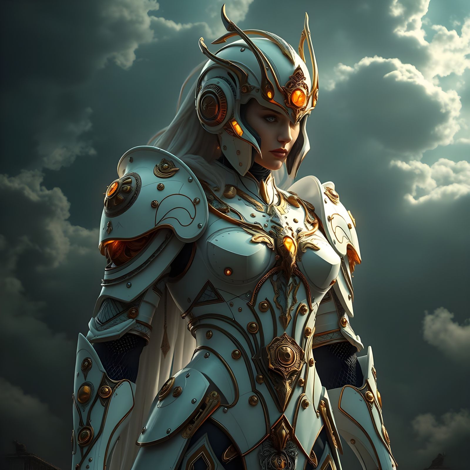 Ethereal Steampunk Valkyrie in Majestic White Armor