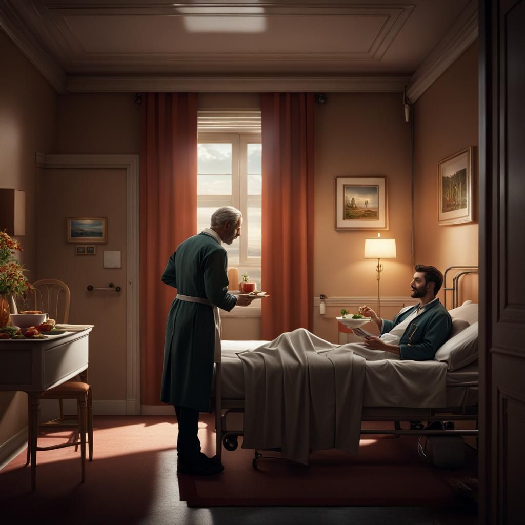 Man Eating Soup in Hospital: Matte Painting