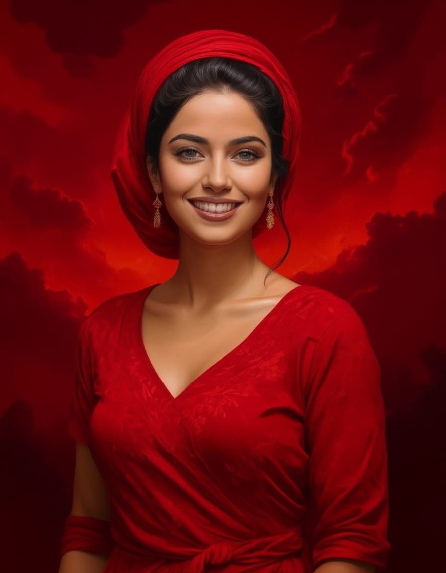 Turquoise Impasto Portrait of Palestinian Woman