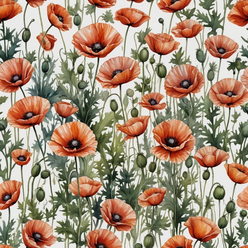 Single Red Poppy Watercolor Painting