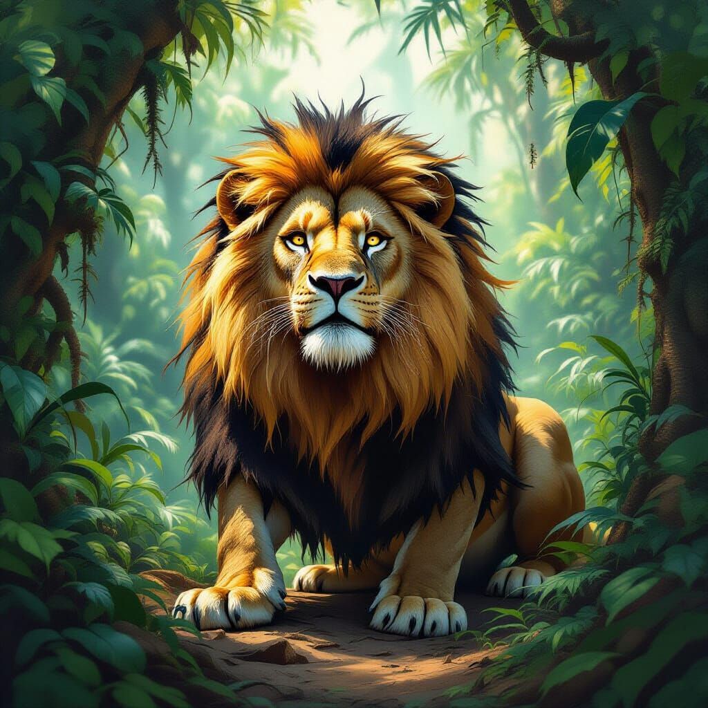 Terrified Lion in Tick Jungle, Frazetta-Syd Mead-Van Baarle ...