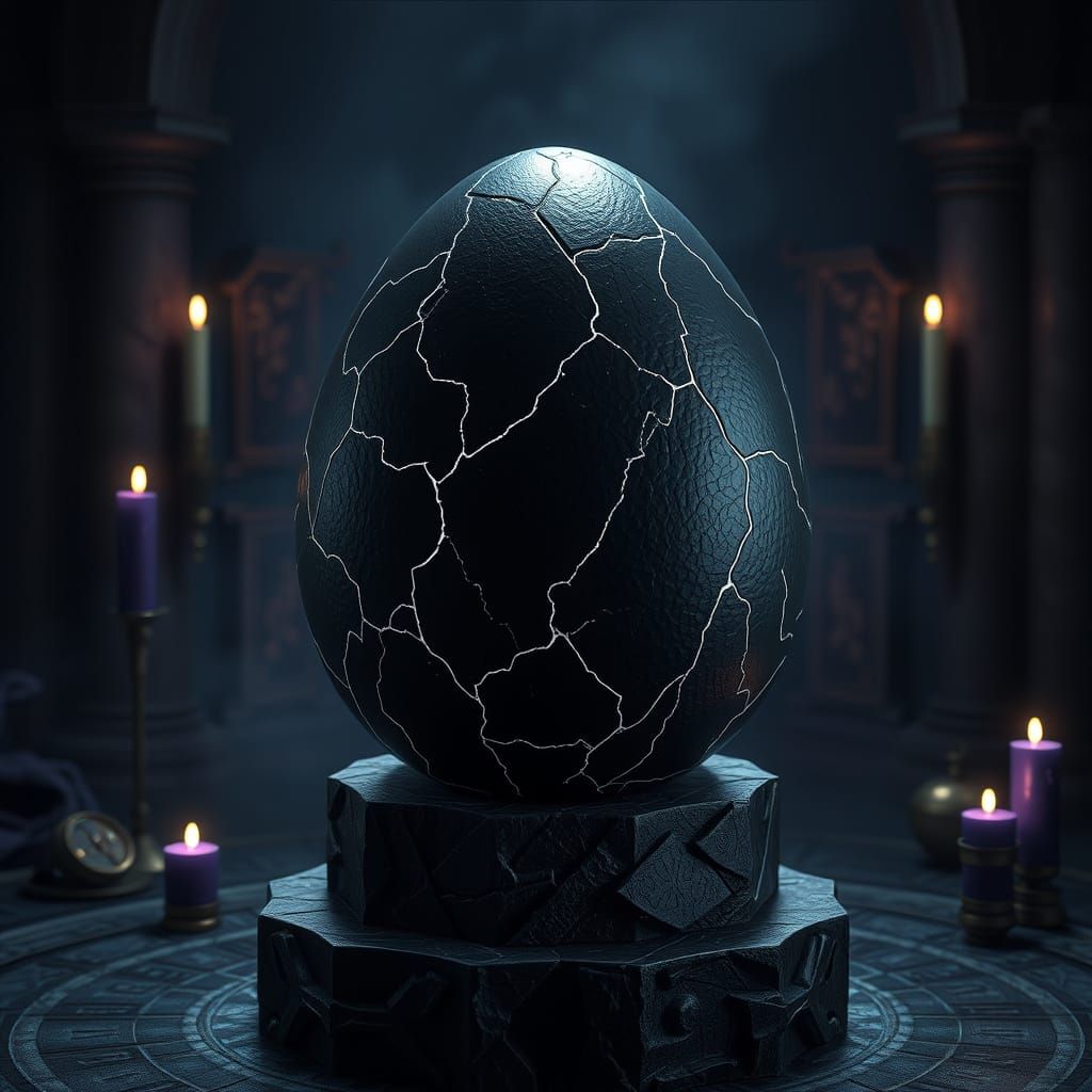 Dragon Egg on Pedestal with Luminous Cracks