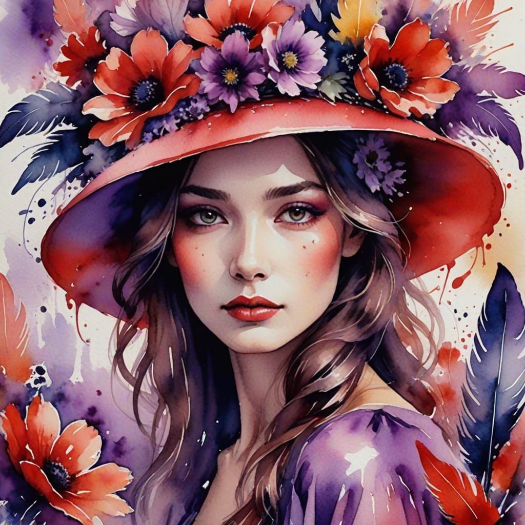 Whimsical Watercolor Portrait in Dreamy, Ethereal Quality