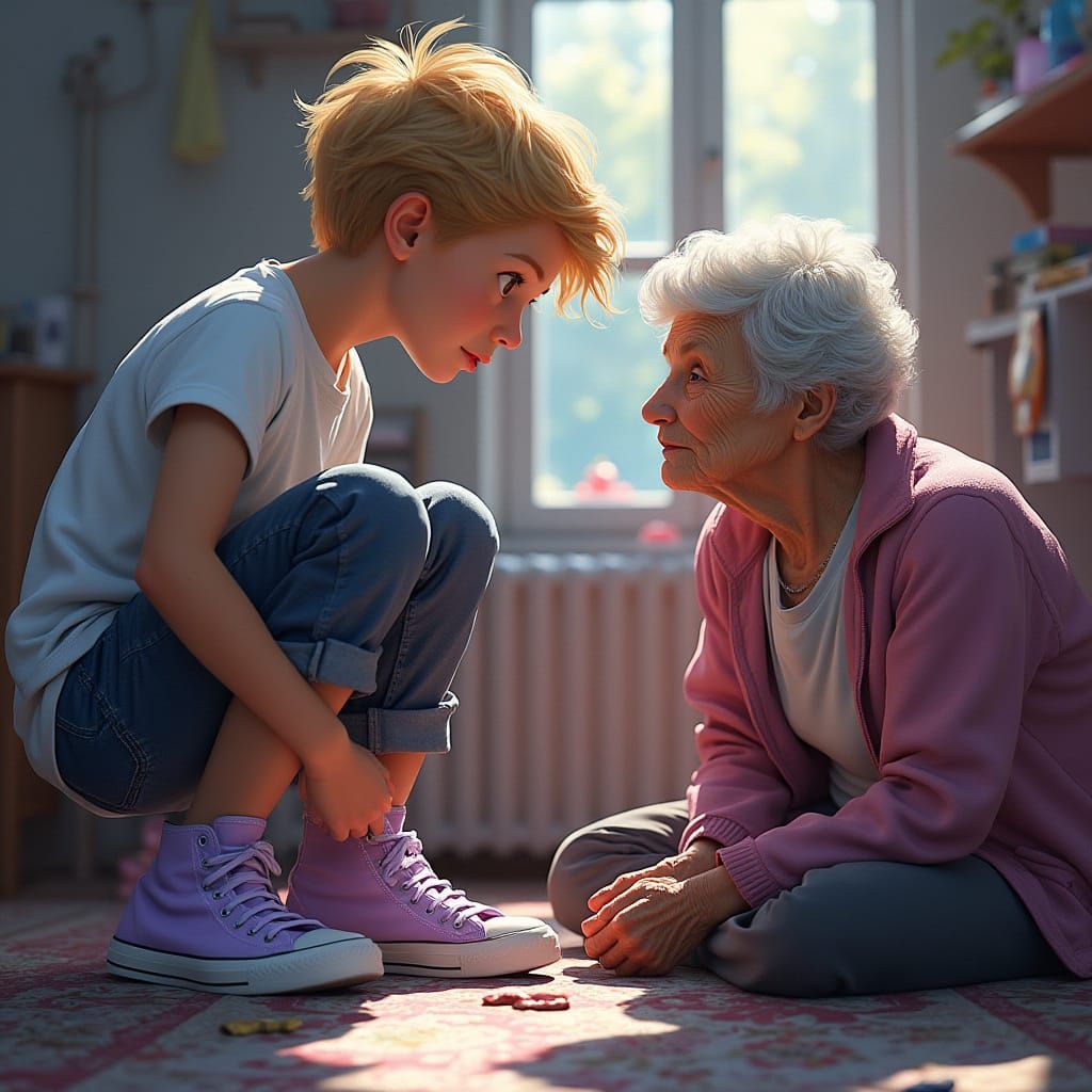 Teenager Helps Grandmother at Supermarket, Fantasy Concept A...