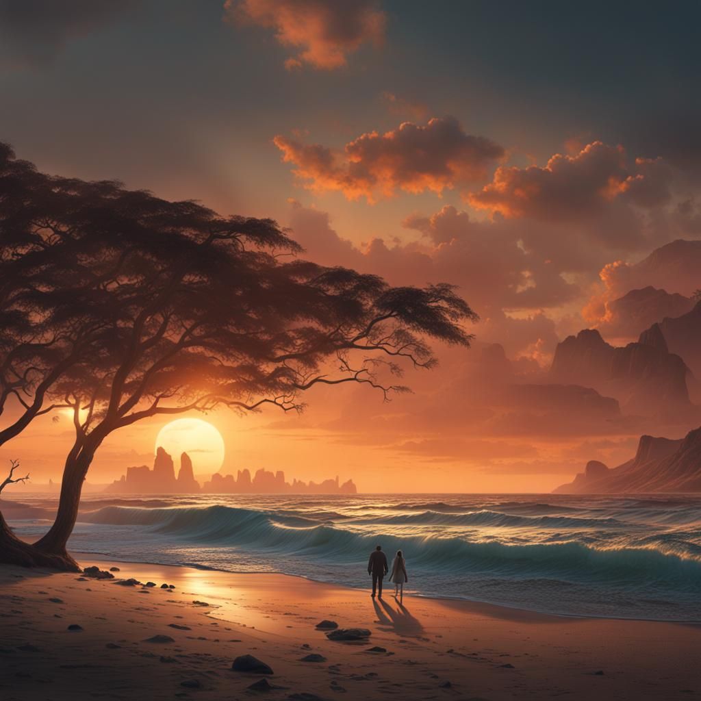 Dramatic Sunset at Empty Beach: Digital Matte Painting