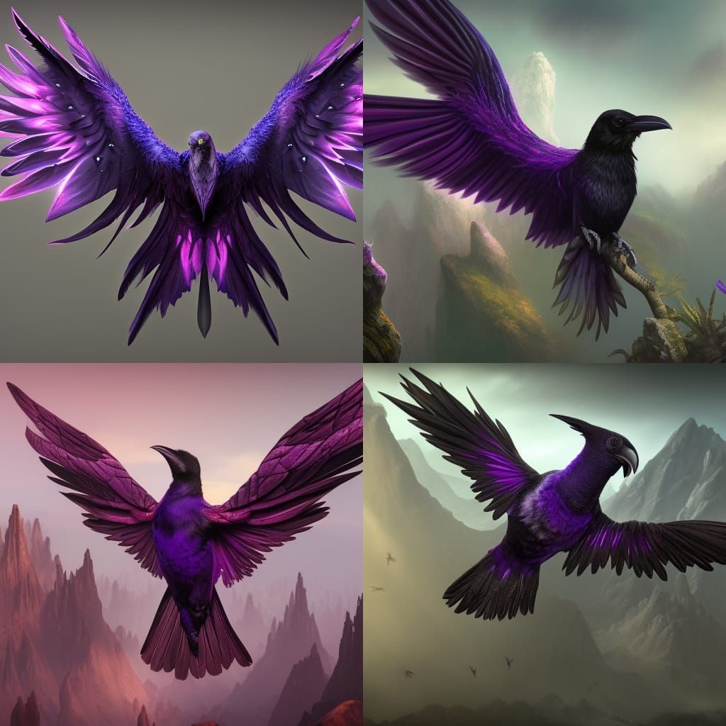 Raven with Purple Wings: Detailed Matte Painting