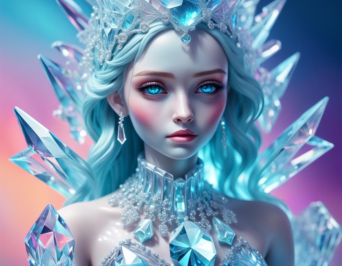 Intricate Ice Doll Concept Art in Crystal