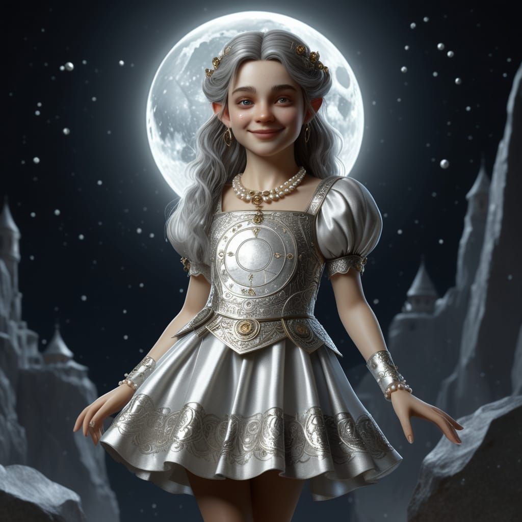 Moonlit Halfling Goddess in Medievally Elegant Fantasy Attir...