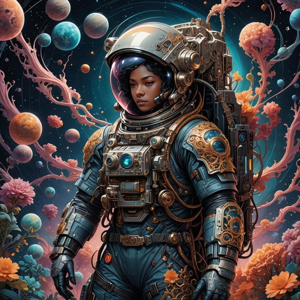Cyberpunk Astronaut in Galactic Starscape