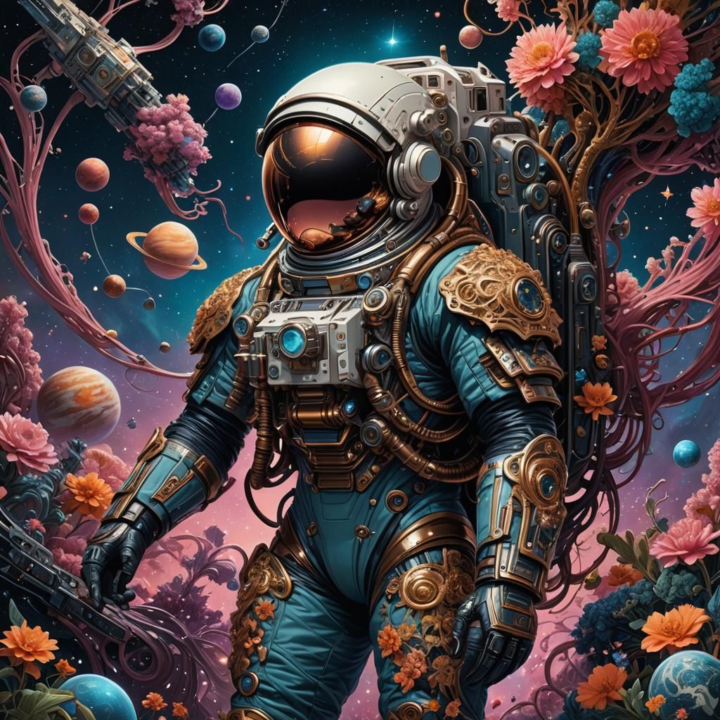 Cyberpunk Astronaut in Ornate Galaxy of Stars