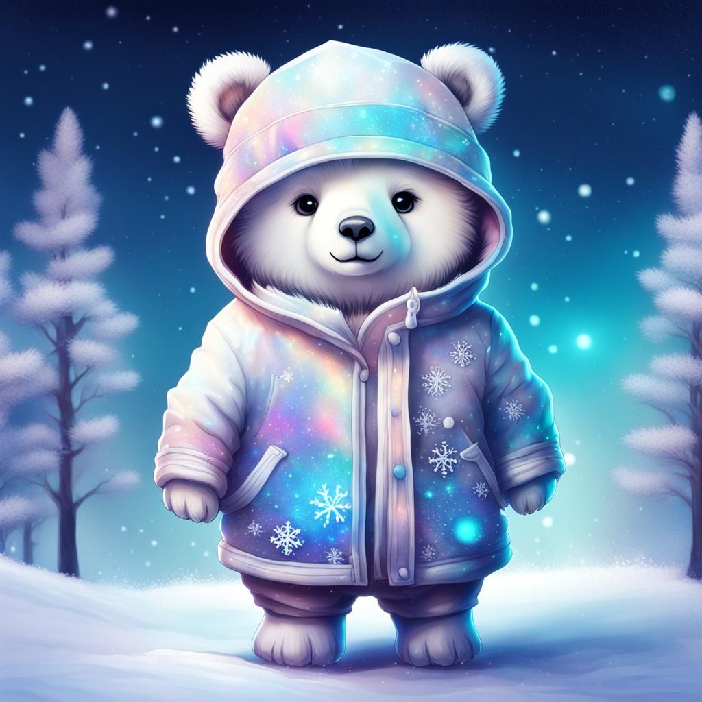 Cute Chibi White Bear in Winter Clothes