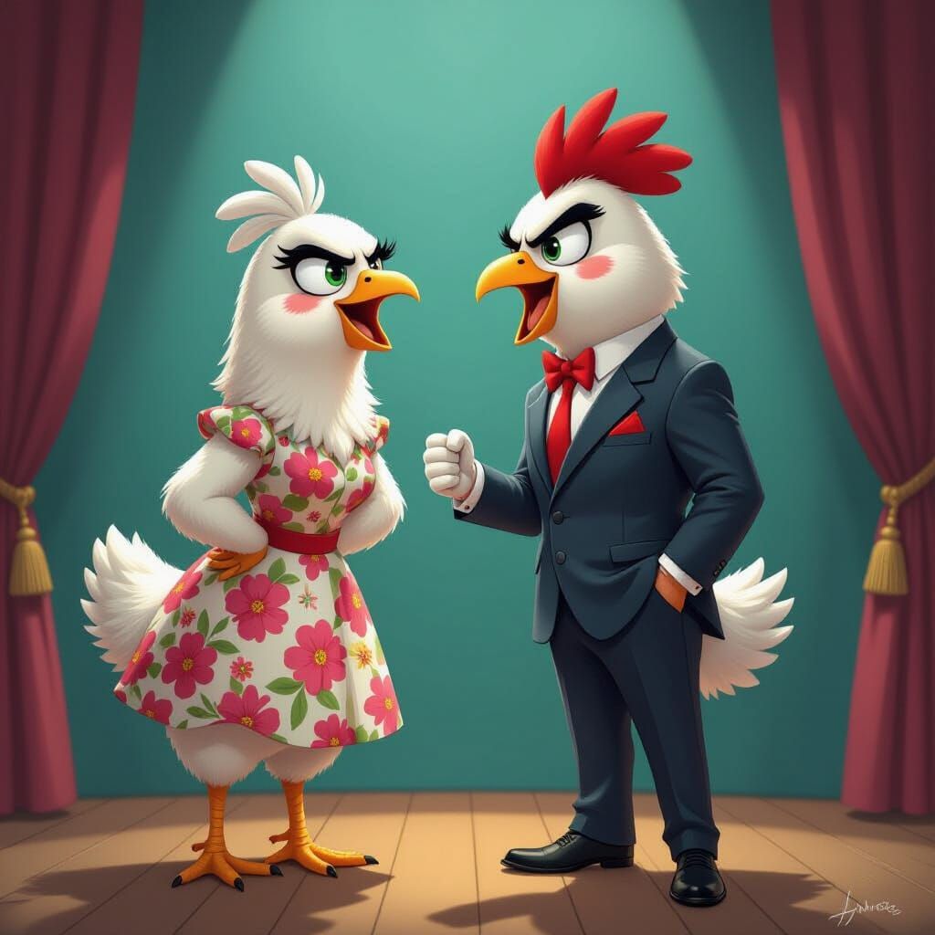 Arguing Chicks on Stage in Syd Mead Style