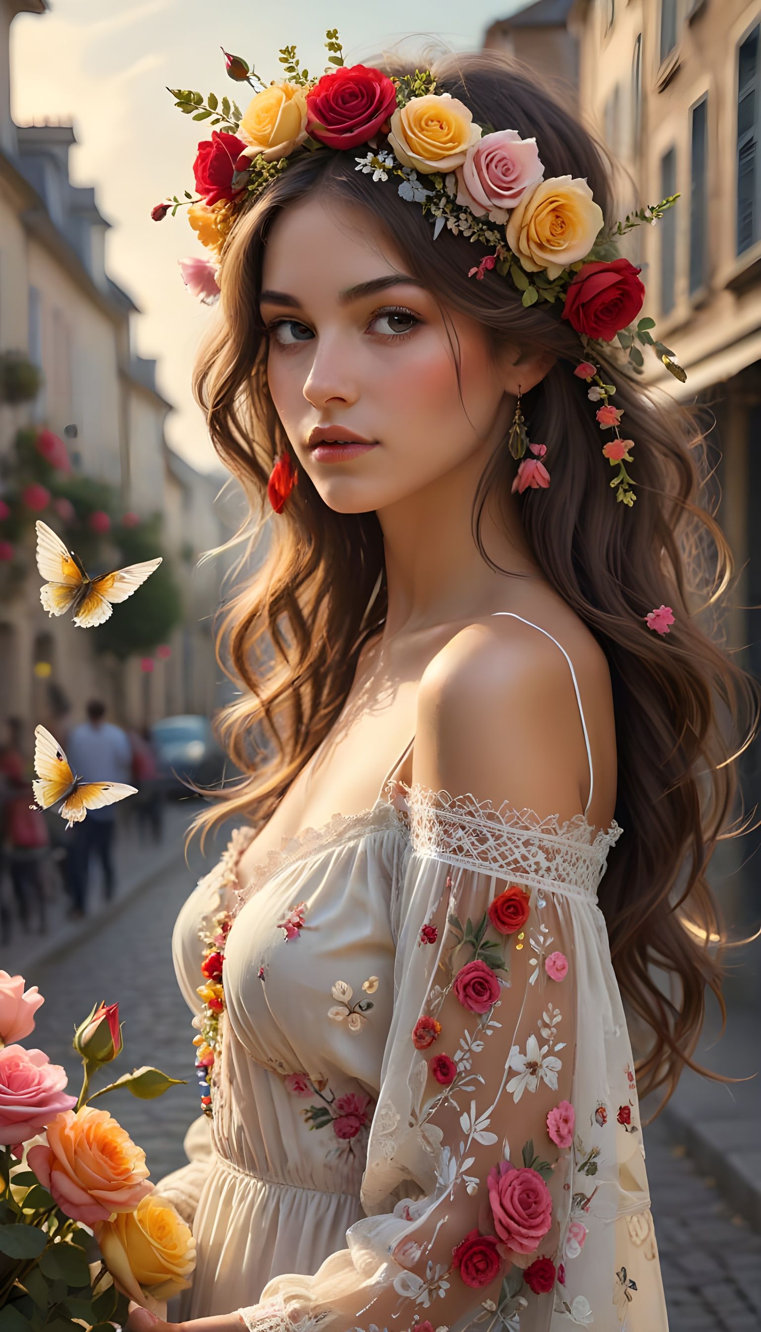 Femme Bohème Enchantée dans une Robe Verte